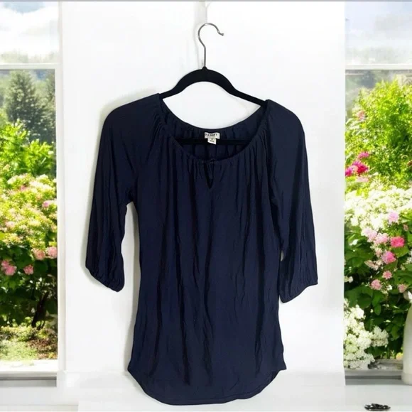 Old Navy Blue 3/4 Sleeve Blouse Relaxed Fit - Picture 2 of 5